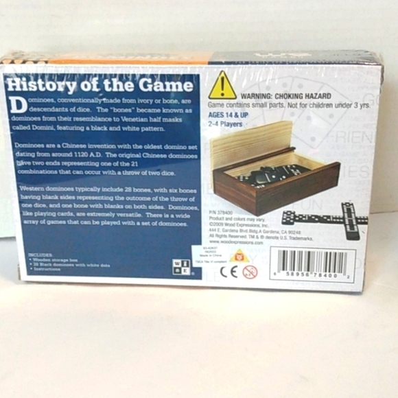 WE GAMES DOMINOS BONES GAME AND STORAGE BOX AGES 14+UP  2-4 PLAYERS NWT - Picture 3 of 6